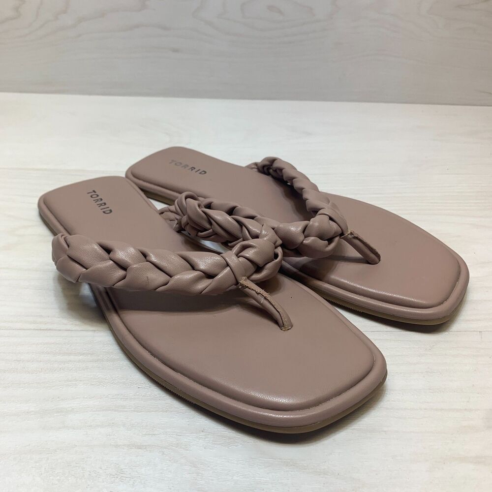 Torrid‎ Flip Flop Sandals Womens Size 13 WW Beige Braided Strap Square Toe Thong